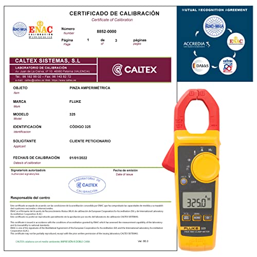 Pinza amperimétrica FLUKE 325 - Pinza amperimétrica Calibrada ENAC - Incluye Certificado de Calibración Acreditado