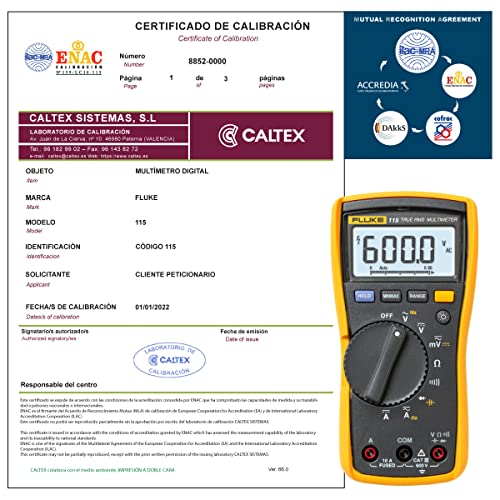 Multímetro FLUKE 115 - Multímetro Calibrado ENAC - Incluye Certificado de Calibracion Acreditado