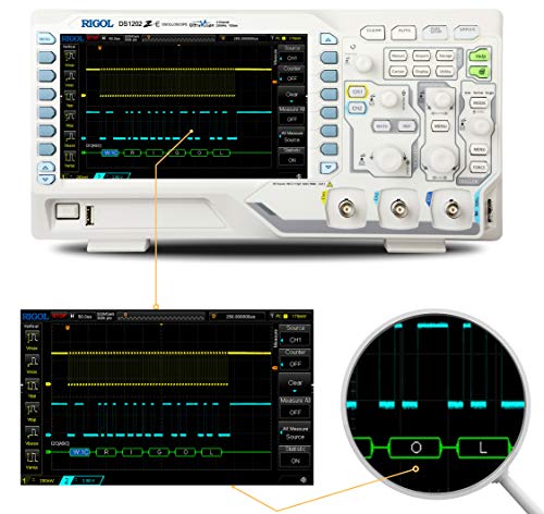 RIGOL DS1202Z-E Osciloscopio digital, 2 canales, 200MHz, 1Gsa/s, 24Mpts, 30000wfms/s, triggers y decodificaciones gratuitas, 3 años de garantía gratuita