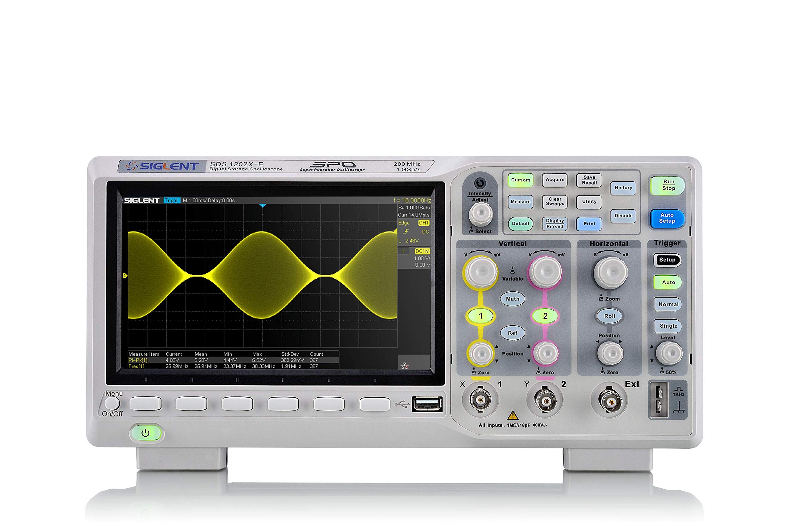 SIGLENT SDS1202X-E - Osciloscopio Digital Super Phosphor (200 MHz, 2 Canales, 1 GSa/s, 14 Mpts)