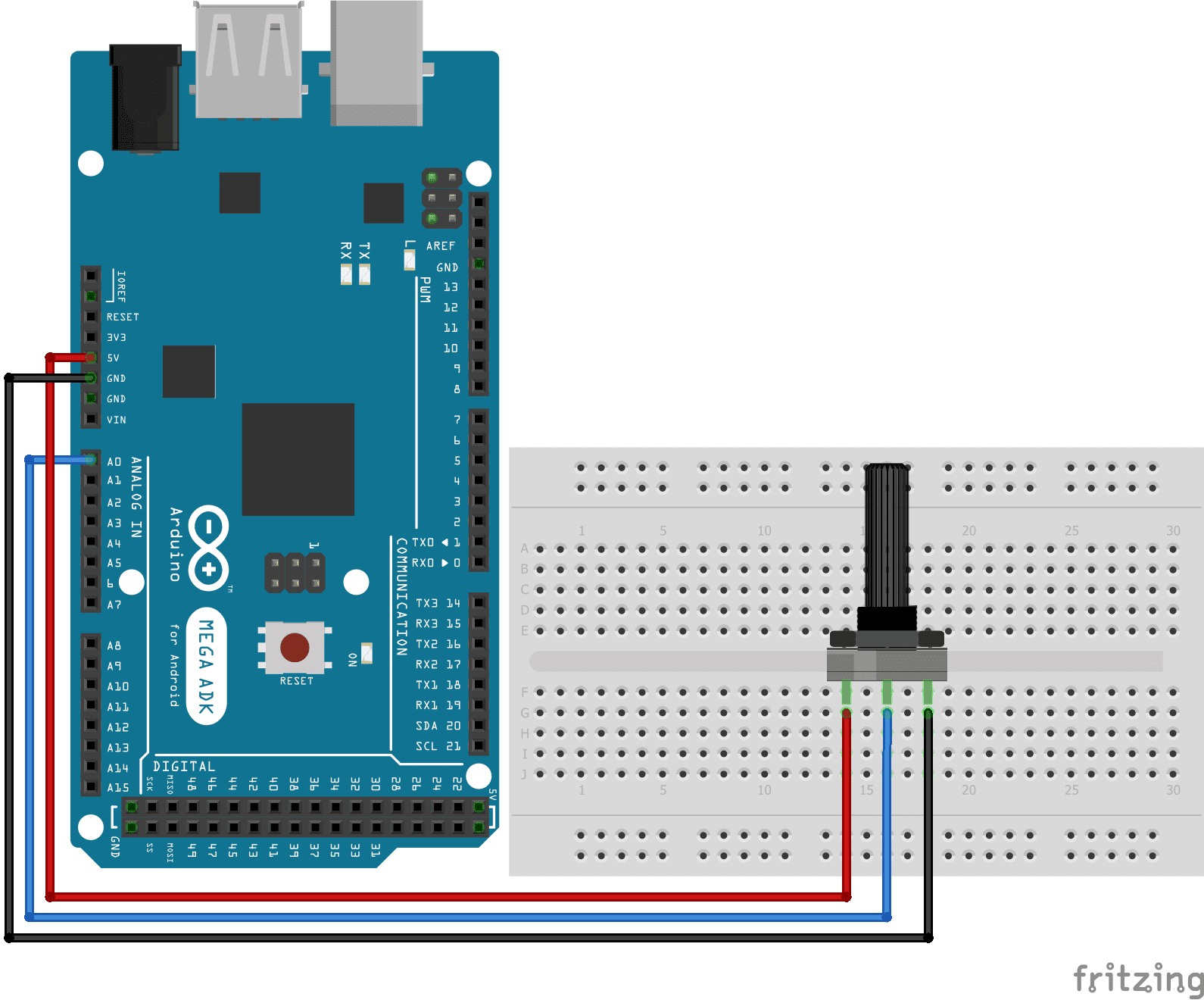 Cableado del megapotenciómetro Arduino