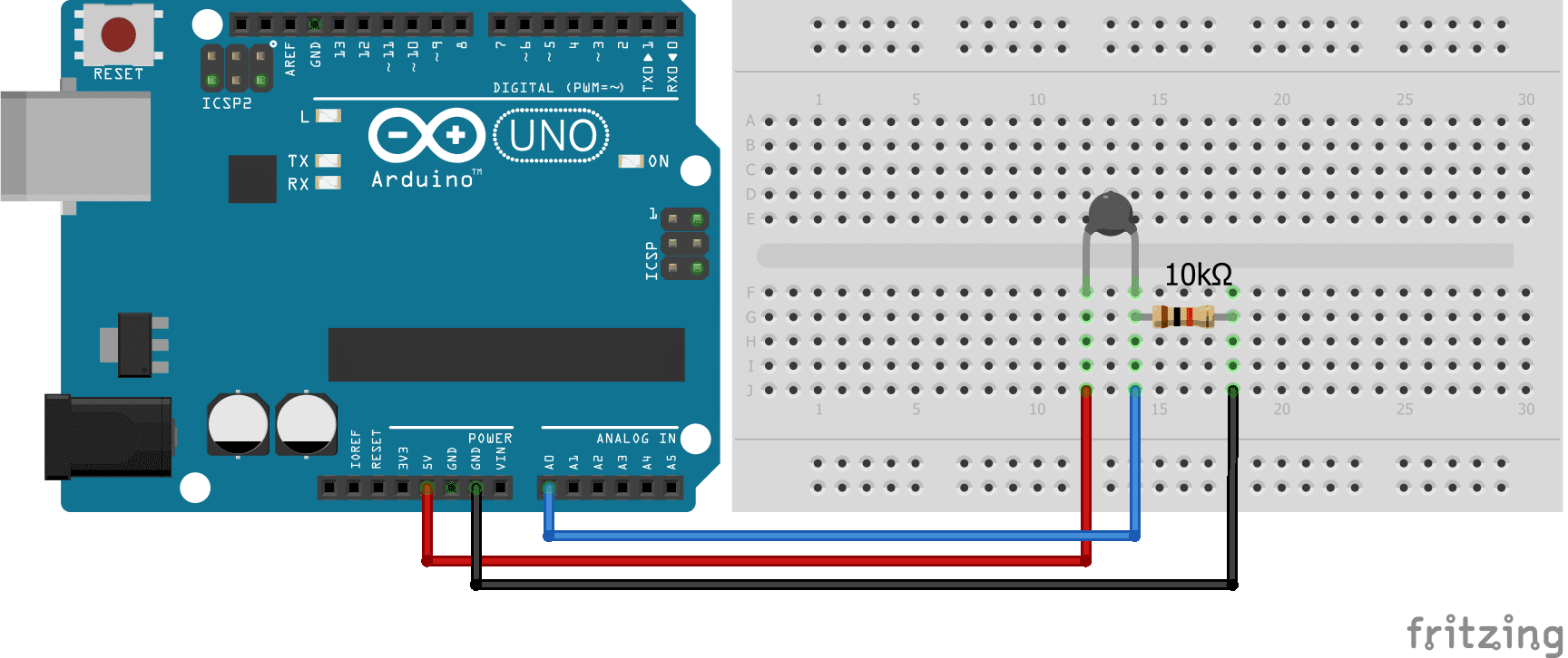 Cableado del termistor Arduino Uno