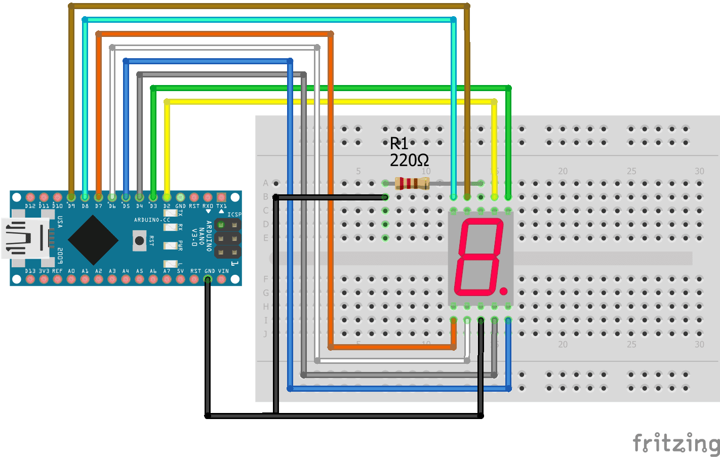 Pantalla LED Arduino Nano de 7 segmentos