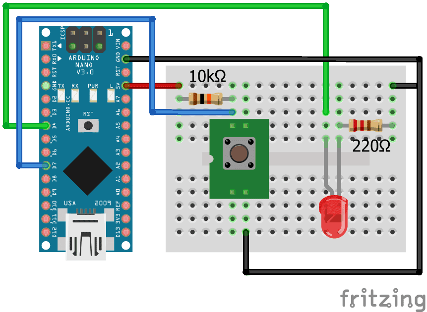 Cableado LED Arduino Nano Pull Up Resistor