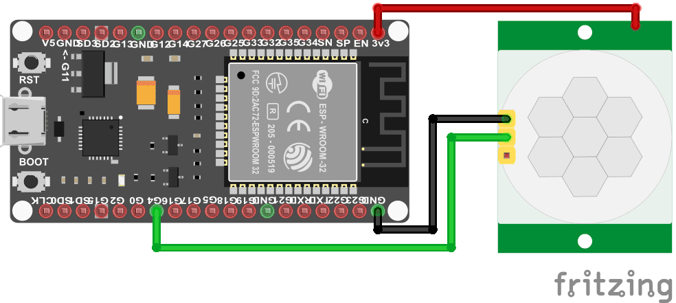 Cableado del sensor de movimiento por infrarrojos HC-SR501 ESP32 ESP-WROOM-32
